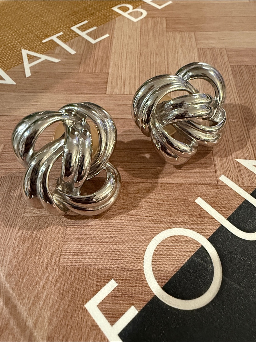 Givenchy Vintage Chunky Silver Knot Pierced Earrings